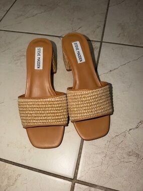 Steve Madden Tan Woven Slide Heels
